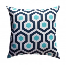 20" Geometric Pillow, Magna Oxford Outdoor Navy Aqua White Honeycomb Pillow    223043503865